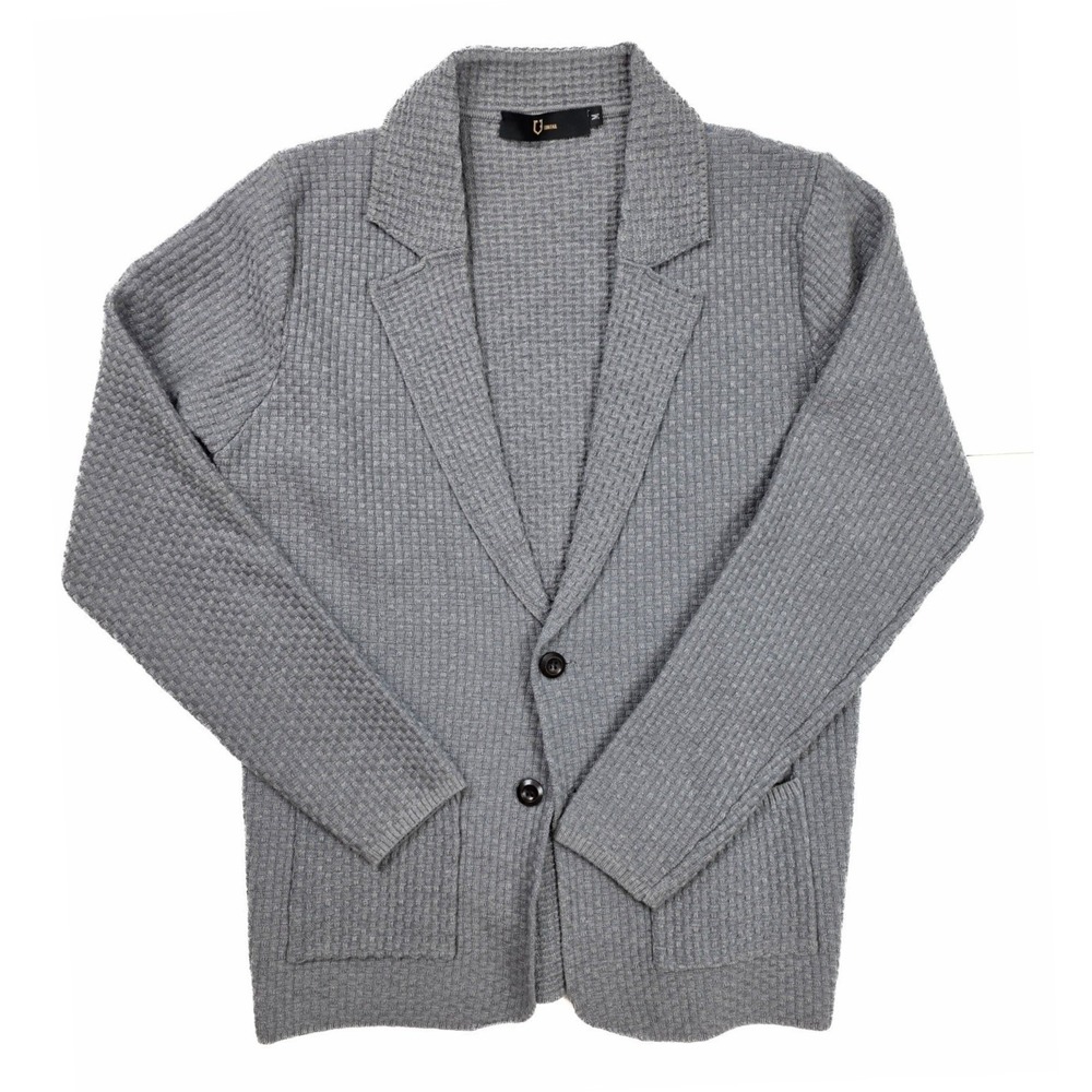 Confar Gray Button Front Pockets Waffle Knit Cardigan Sweater Men's Size Medium
